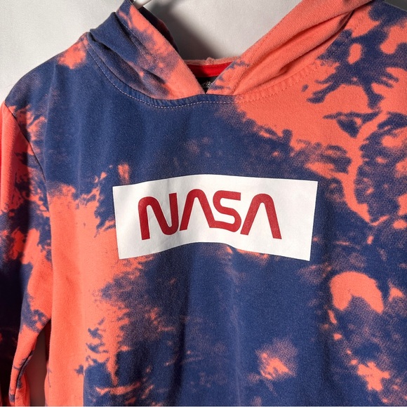 π NASA Tie-Dye Fleece Hoodie β Youth L (12β14) β Coral/Navy β Unisex Boys/Girls - Picture 6 of 10